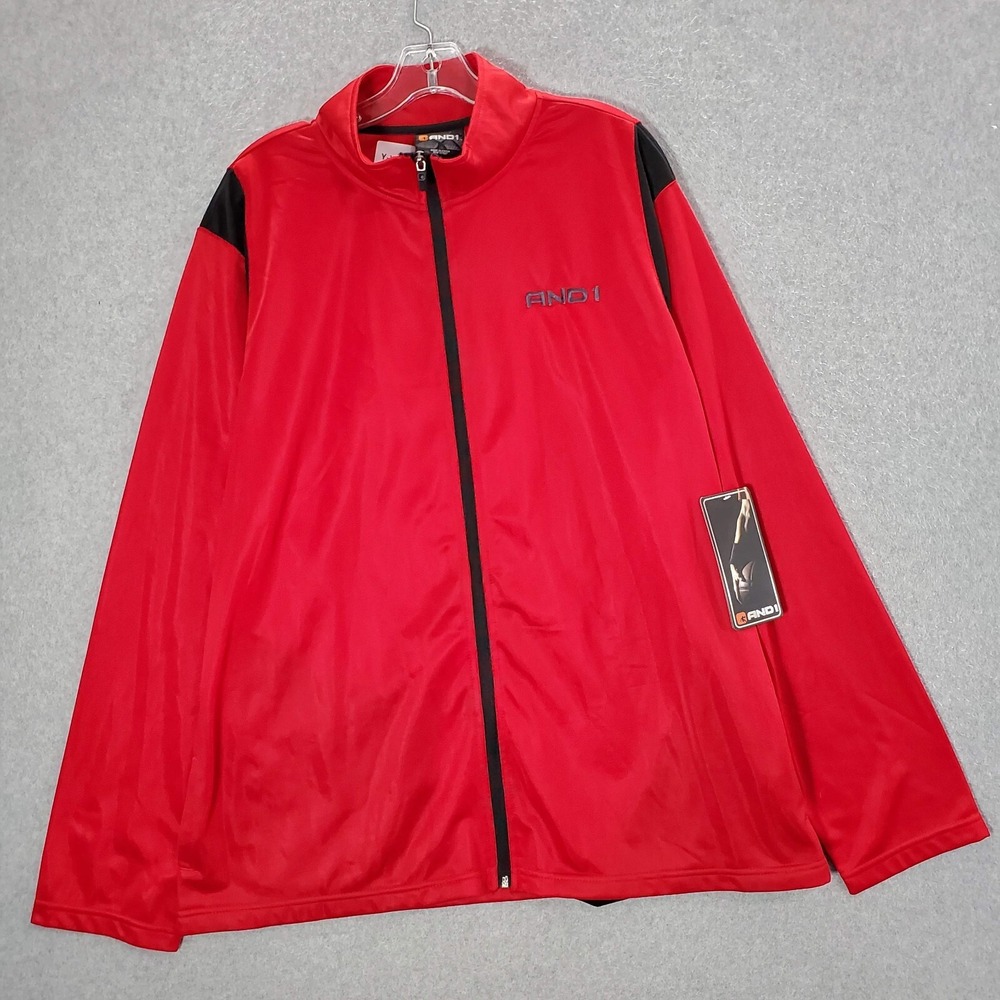 AND1 Men Track Jacket XL Red Full Zip Logo Embroidered Mock Neck‎ NWT
